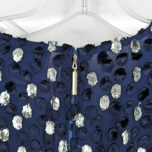 Kate Spade Scatter Dot Dress 6 Navy Silver Faux Wrap Ruffle Velvet Long Sleeve - Picture 10 of 14